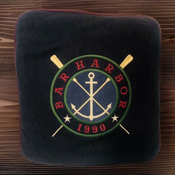 Navy Bar Harbor 1990 Wool Embroidered Star Anchor Ore Throw Pillow 14” - Picture 3 of 8